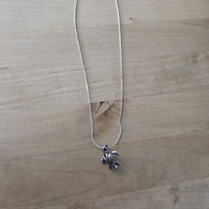 Silver Turtle Pearl Pendant Necklace